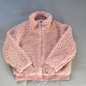 Cyn & Luca Teddy Bear Cropped Jacket-Dusty Rose Faux Sherpa 2XL